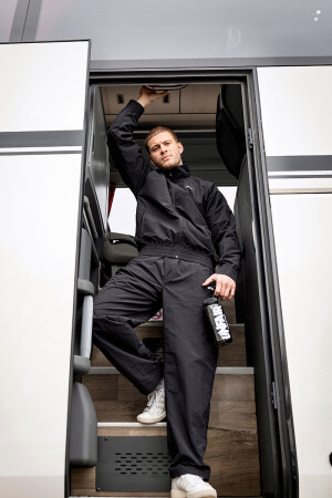 Curved Crushed Nylon Tracktop Black