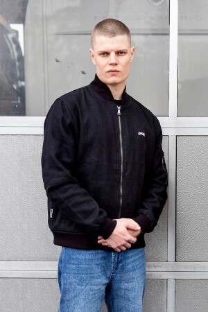 Curved Linen Bomber Black