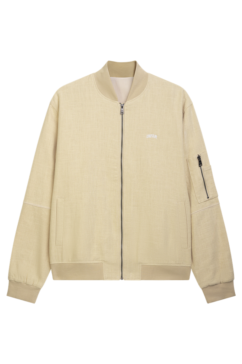 Curved Linen Bomber Beige box